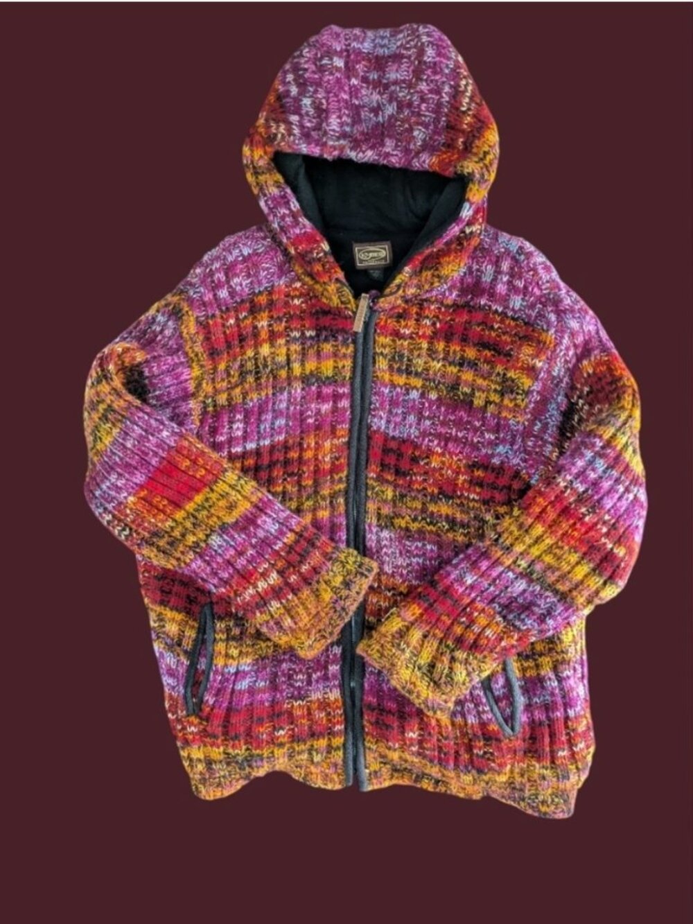 Kyber Wool Multicolor Zip Front Hooded Sweater Jacket Size Large